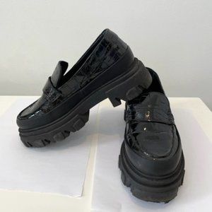 GANNI Black Croc Leather Chunky Platform Loafers - Size 38 EU